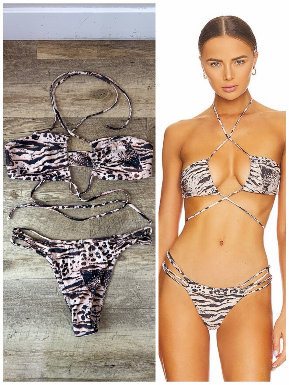 Lovewave The Bree Bikini in Nude Vintage Leopard NWOT/ Top Medium, Bottoms Small